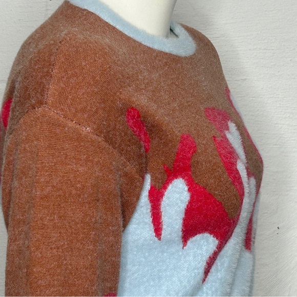 Adele B. Women's Flame Crop Sweater Size Large Fuzzy Blue Red Brown - Picture 12 of 16